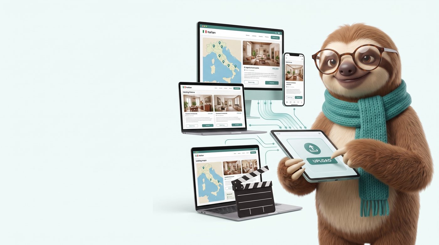 Bradipo immovivo pubblica un video immobiliare su laptop e smartphone