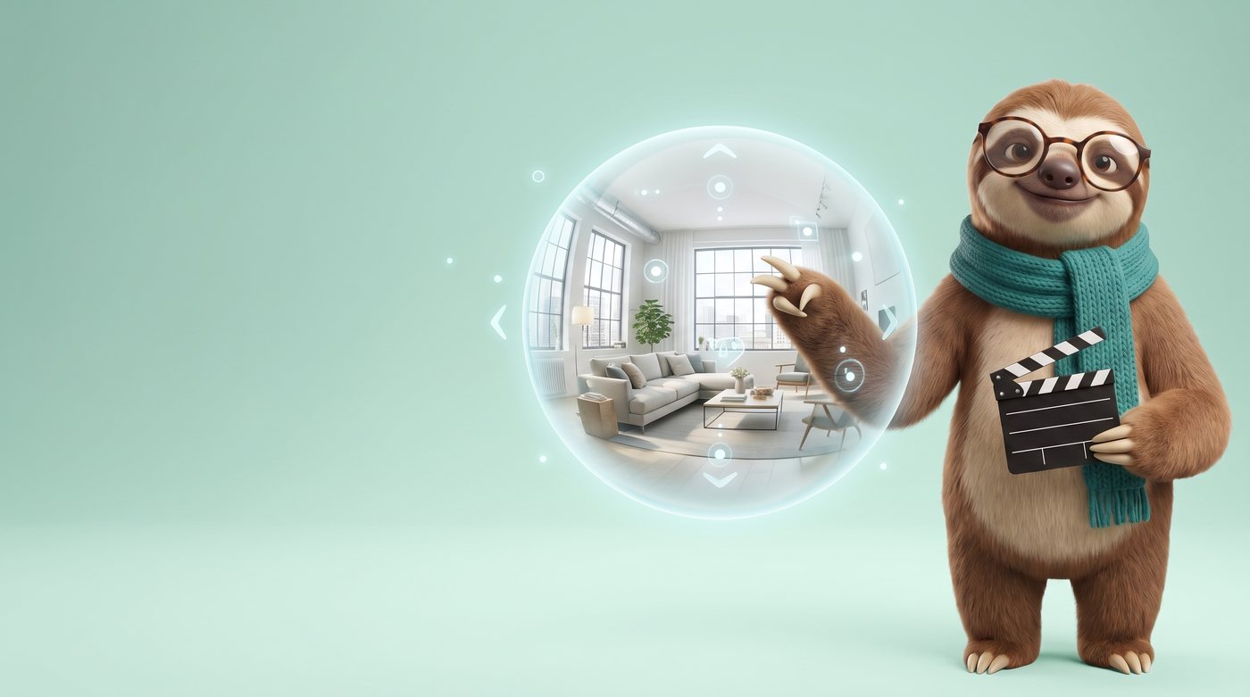 Bradipo immovivo osserva un tour 360 di un appartamento